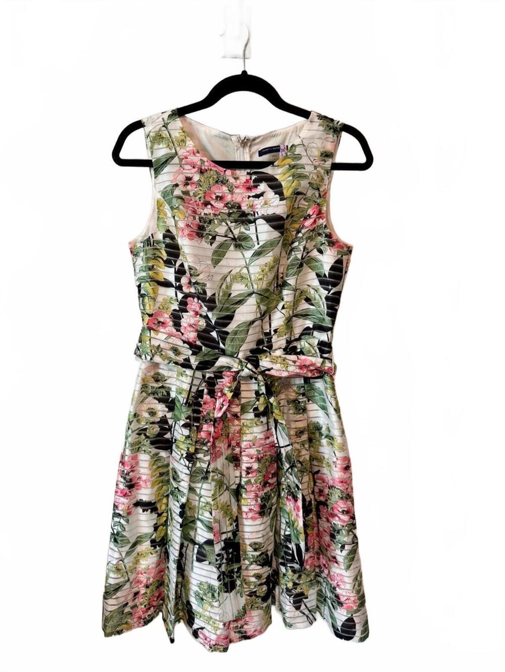 TOMMY HILFIGER | Botanical Floral Striped Organza Fit & Flare Dress Size 6